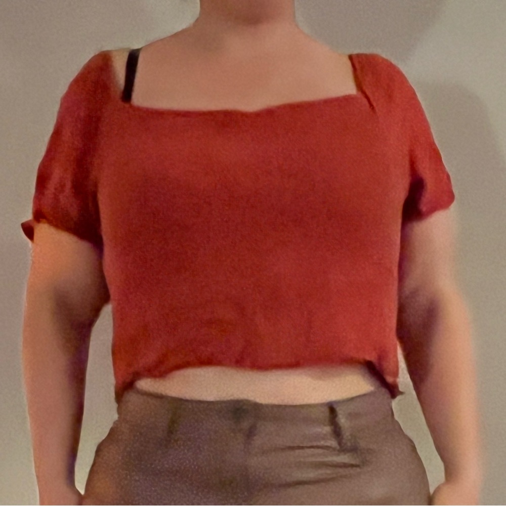 Square Neck Shirred Cropped Blouse
